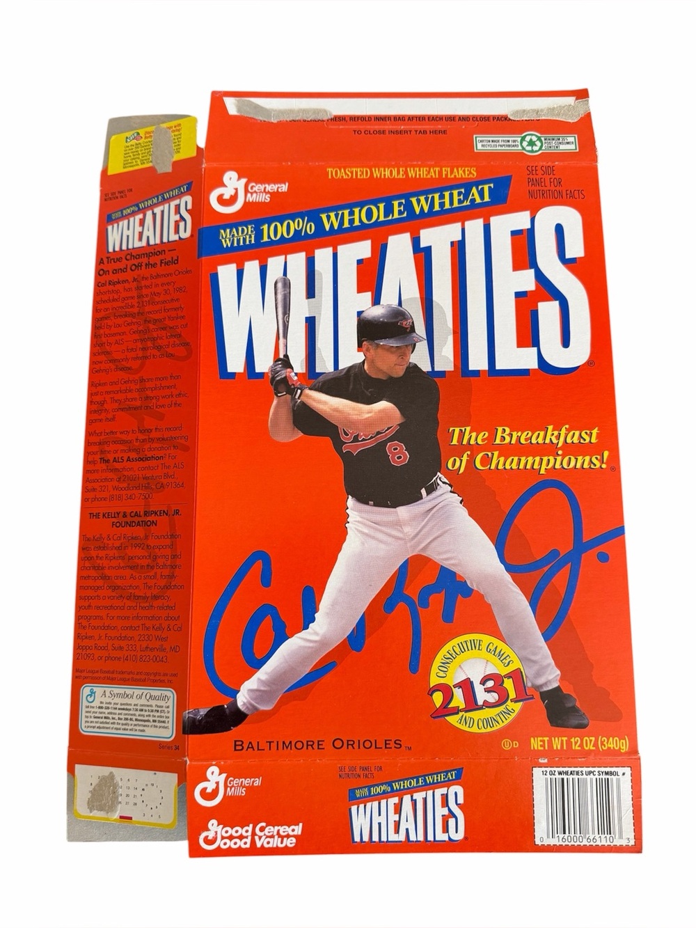 General Mills Wheaties Cal Ripken Jr Baltimore Orioles Vintage Flat Box 1995